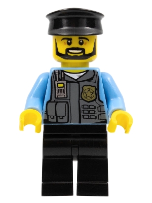 LEGO Police Officer, Black Cap and Legs, Beard minifigure