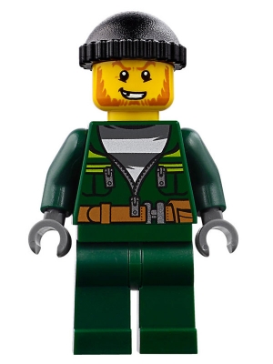LEGO Police - City Bandit Male with Dark Green Zip Jacket, Dark Green Legs, Black Knit Cap minifigure