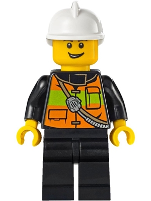 LEGO Fire - Reflective Stripe Vest with Pockets and Shoulder Strap, White Fire Helmet minifigure