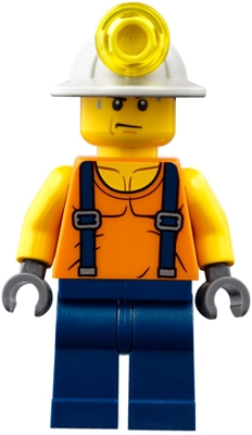 LEGO Miner - Shirt with Straps, Dark Blue Legs, Mining Helmet, Sweat Drops minifigure