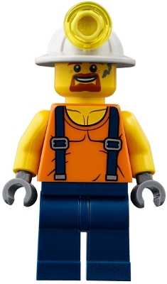 LEGO Miner - Shirt with Straps, Dark Blue Legs, Mining Helmet, Goatee and Moustache minifigure