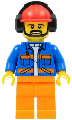 LEGO Airport Flagman, Red Helmet with Earmuffs, Blue Jacket with Orange Stripes and Legs minifigure