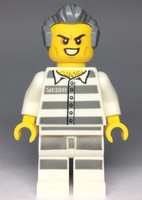 LEGO Sky Police - Jail Prisoner 50380 Prison Stripes, Scowl with Teeth, Dark Bluish Gray Hair with Sideburns minifigure