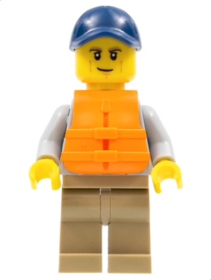 LEGO Kayaker, Dark Blue Cap, Orange 2 Strap Life Jacket minifigure
