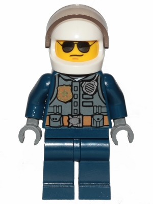 LEGO Police - City Pilot, Jacket with Dark Bluish Gray Vest, Dark Blue Legs, White Helmet, Sunglasses minifigure