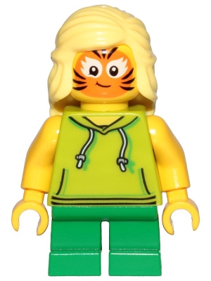 LEGO Girl, Lime Hoodie, Green Short Legs, Orange Cat Face Paint minifigure