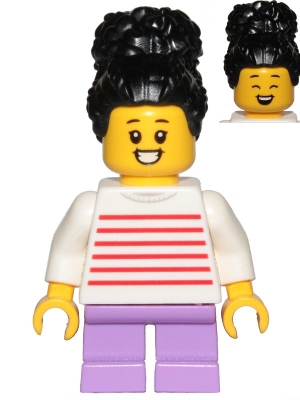 LEGO Girl, White with Red Stripes Sweater, Medium Lavender Short Legs minifigure