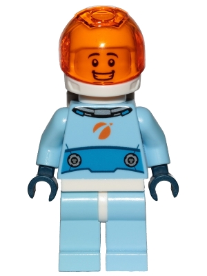 LEGO Astronaut - Male, Bright Light Blue Spacesuit with Blue Belt, Trans Orange Large Visor, Open Mouth Smile minifigure