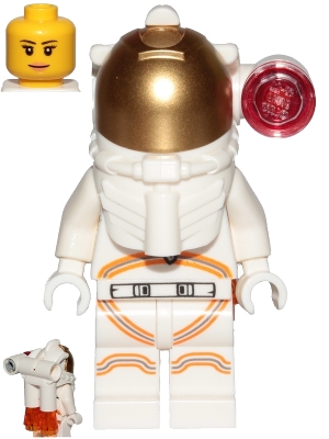 LEGO Astronaut - Female, White Spacesuit with Orange Lines, Side Lamp, Smile minifigure