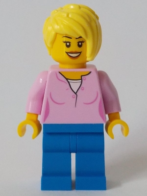 LEGO Toy Store Owner - Bright Pink Female Top, Blue Legs minifigure