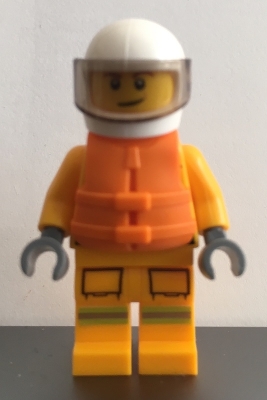 LEGO Fire - Reflective Stripes, Bright Light Orange Suit, Life Jacket, White Helmet minifigure