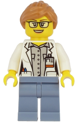LEGO Ocean Researcher - Female, White Jacket, Sand Blue Legs, Glasses, Medium Nougat Hair minifigure