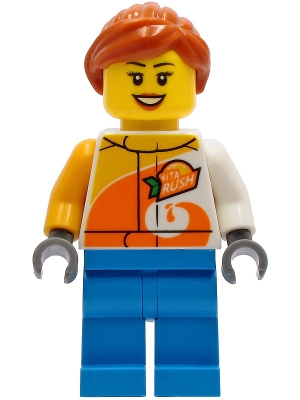 LEGO Female - Jacket with 'ViTA RUSH' Logo, Dark Azure Legs, Dark Orange Hair minifigure