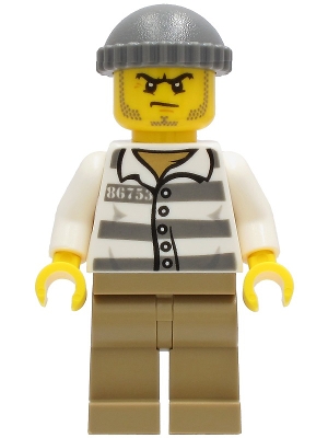 LEGO Police - Jail Prisoner 86753 Prison Stripes, Dark Tan Legs, Dark Bluish Gray Knit Cap minifigure