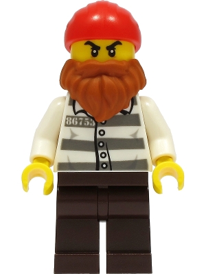 LEGO Police - Jail Prisoner 86753 Prison Stripes, Dark Brown Legs, Red Head Wrap, Dark Orange Beard minifigure