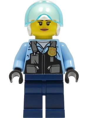 LEGO Police - City Helicopter Pilot Female, Safety Vest with Police Badge, Dark Blue Legs, White Helmet minifigure