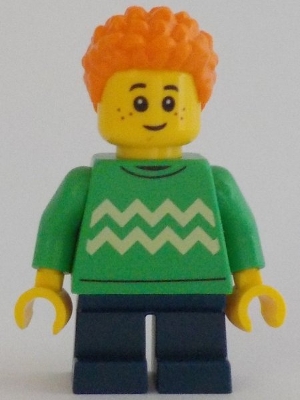 LEGO Boy, Bright Green Sweater, Dark Blue Legs, Orange Hair minifigure