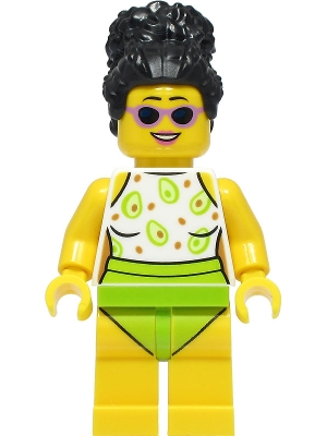 LEGO Beach Tourist - Female, White and Lime Swimsuit, Black Hair minifigure