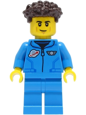 LEGO Lunar Research Astronaut - Male, Dark Azure Jumpsuit, Dark Brown Coiled Hair with Short Straight Sides minifigure