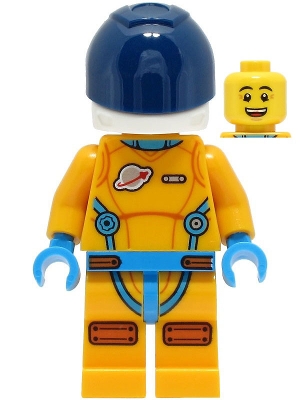 LEGO Lunar Research Astronaut - Male, Bright Light Orange and Dark Azure Suit, White Helmet, Dark Blue Visor, Open Mouth Smile minifigure