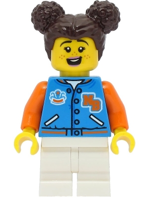 LEGO Passenger - Female, Dark Azure Sports Jacket, White Medium Legs, Dark Brown Hair minifigure