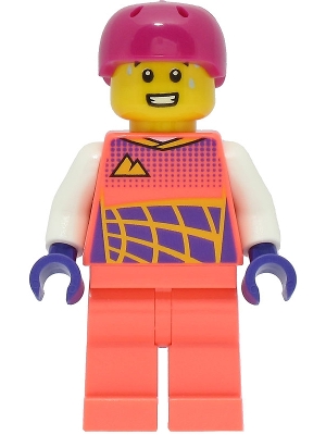 LEGO Cyclist - Male, Coral Race Suit, Magenta Helmet minifigure