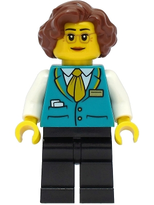 LEGO Conductress - Dark Turquoise Vest, Dark Blue Legs, Reddish Brown Hair minifigure