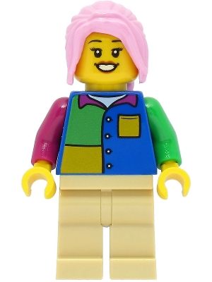 LEGO Passenger - Female, Blue Shirt, Tan Legs, Bright Pink Hair minifigure