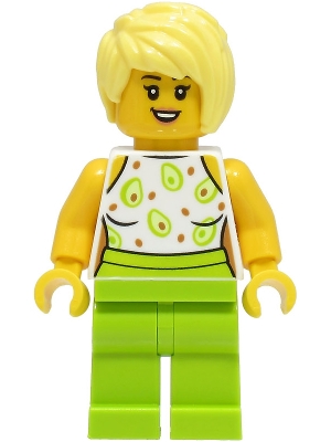 LEGO Sandwich Shop Customer - Female, White Top, Lime Legs, Bright Light Yellow Hair minifigure