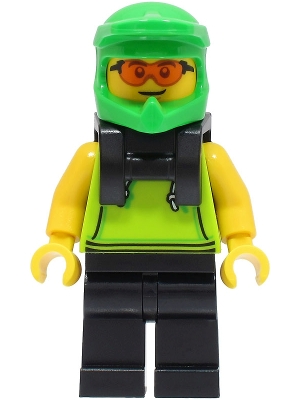 LEGO Food Delivery Cyclist - Male, Lime Hoodie, Black Legs, Bright Green Helmet, Neck Bracket minifigure
