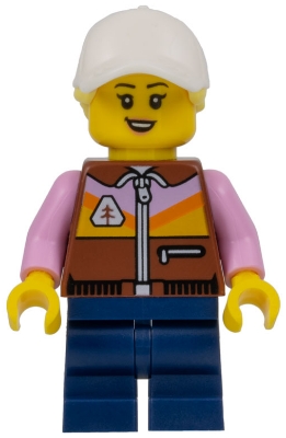 LEGO Dirt Bike Rider - Female, White Cap, Bright Light Yellow Ponytail, Reddish Brown Jacket, Dark Blue Medium Legs minifigure