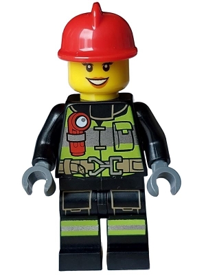 LEGO Fire - Female, Reflective Stripes with Utility Belt and Flashlight, Red Fire Helmet minifigure
