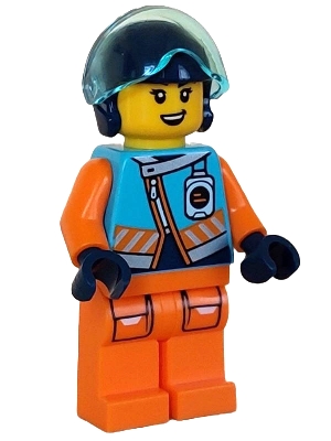 LEGO Arctic Explorer Pilot - Female, Medium Azure Jacket, Name Badge, Dark Blue Helmet, Trans-Light Blue Visor minifigure