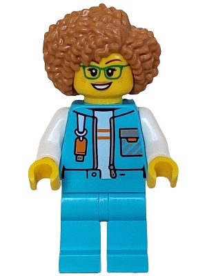 LEGO Arctic Explorer Researcher - Female, Medium Azure Jacket with Flash Drive, Medium Azure Legs, Medium Nougat Hair, Glasses minifigure