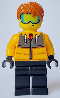 LEGO Male - Bright Light Orange Jacket, Black Legs, Dark Orange Hair, Ski Goggles minifigure