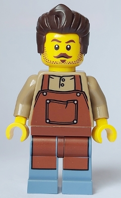 LEGO Barber - Male, Reddish Brown Apron, Sand Blue Legs, Dark Brown Hair, Stubble minifigure