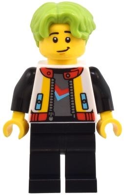 LEGO Robot World Patron - Male, White Jacket, Black Legs, Lime Hair minifigure
