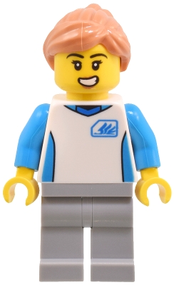 LEGO Robot World Attendant - Female, White Uniform Jersey, Light Bluish Gray Legs, Nougat Hair minifigure