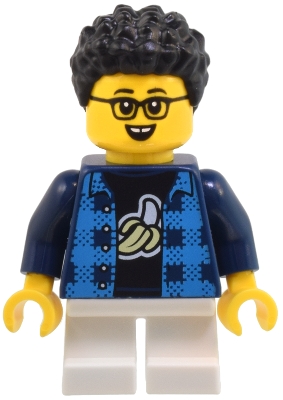 LEGO Child - Boy, Flannel Vest over Shirt with Banana, White Short Legs, Black Hair minifigure