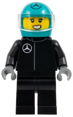 LEGO Formula 1 Driver, Mercedes - Female, Black Racing Suit, Dark Turquoise Helmet, Trans-Clear Visor minifigure