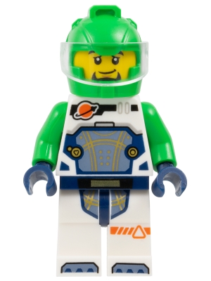 LEGO Astronaut - Male, White Spacesuit with Bright Green Arms, Bright Green Helmet, Trans-Clear Visor, Goatee minifigure