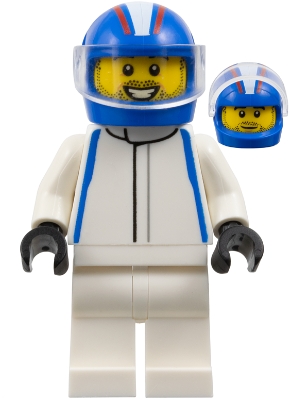 LEGO Formula 1 Driver, VCARB - Male, White Racing Suit, Blue Helmet, Trans-Clear Visor, Stubble minifigure