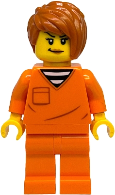 LEGO Police - City Jail Prisoner Female, Orange Prison Jumpsuit, Dark Orange Short Tousled Hair minifigure
