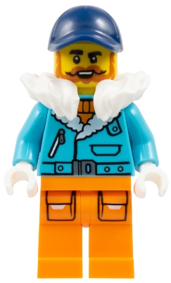 LEGO Arctic Explorer Captain - Male, Medium Azure Jacket, White Fur Collar, Dark Orange Beard, Dark Blue Cap minifigure