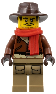 LEGO Arctic Explorer - Male, Reddish Brown Fedora and Coat, Dark Tan Legs, Red Scarf (Johnny Thunder) minifigure