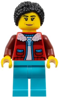 LEGO Arctic Explorer - Female, Red Coat over White Shirt, Medium Azure Legs, Black Hair minifigure