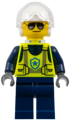LEGO Police - City Officer Male, Neon Yellow Safety Vest, Dark Blue Legs, White Flight Helmet, Trans-Clear Visor, Neck Bracket minifigure