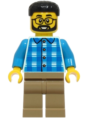 LEGO Dad - Blue and Dark Azure Plaid Shirt, Dark Tan Legs, Black Hair minifigure