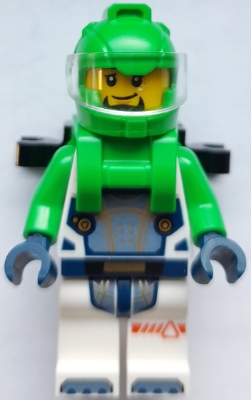 LEGO Astronaut - Male, White Spacesuit with Bright Green Arms, Bright Green Helmet, Trans-Clear Visor, Bright Green Harness with 2 Clips minifigure