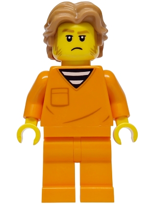 LEGO Police - City Jail Prisoner Male, Orange Prison Jumpsuit, Medium Nougat Wavy Hair, Sideburns, Orange Glasses minifigure cty1970